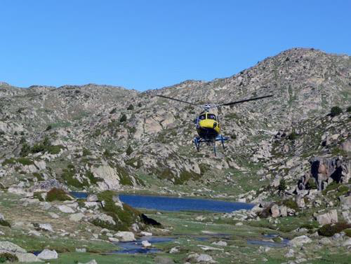 Fishing high-altitude trout lakes by helicopter in the Pyrenees